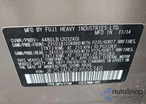 2015 Subaru Forester 2.5I Premium z USA, uszkodzony, nr VIN JF2SJADC8FH555340